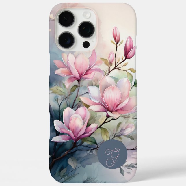 Rosa Magnolienblüten Botanisch Monogrammiert Case-Mate iPhone Hülle (Rückseite)