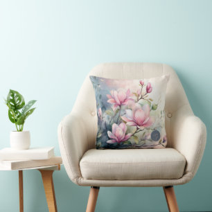 Rosa Magnolienblüten Botanisch Monogrammiert Kissen