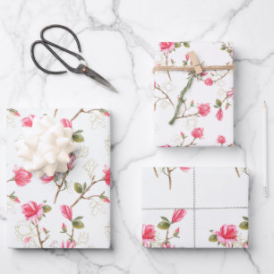 Rosa Magnolienblüten Frühlings-Brautabschiedsparty Geschenkpapier Set