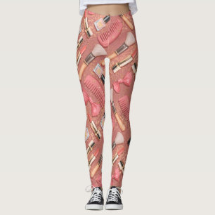 Rosa Make-up-Kosmetik-Muster Glitter Leggings