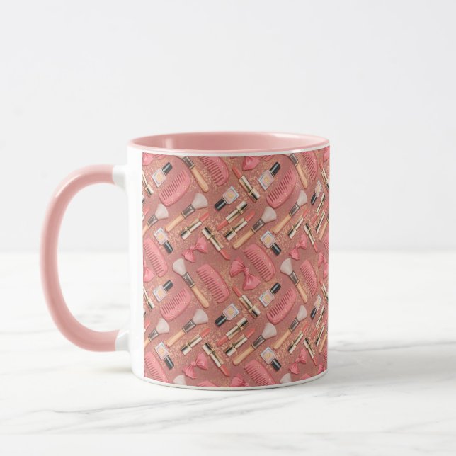 Rosa Make-up-Kosmetik-Muster Glitter Tasse (Links)