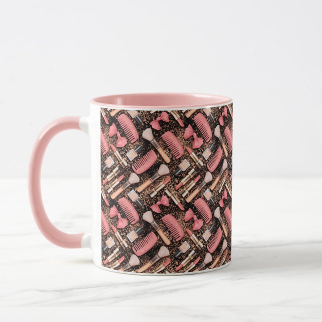 Rosa Make-up-Kosmetik-Muster Glitter Tasse (Links)