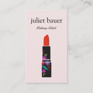 Rosa Makeup Artist Floral Lipstick Logo Schönheit Visitenkarte