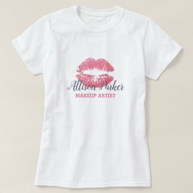 Rosa MAKEUP ARTIST Logo Kiss Name T-Shirt (Design vorne)