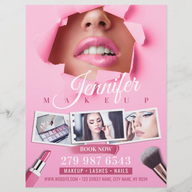 Rosa Makeup Artist / Schönheitssalon Flyer (Vorne)