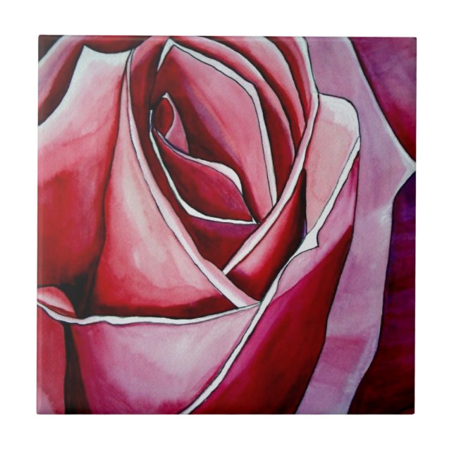 Rosa Makro Blumen Aquarell abstrakte Kunst Fliese (Vorderseite)