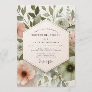 Rosa malerische Flora-Hochzeit Einladung