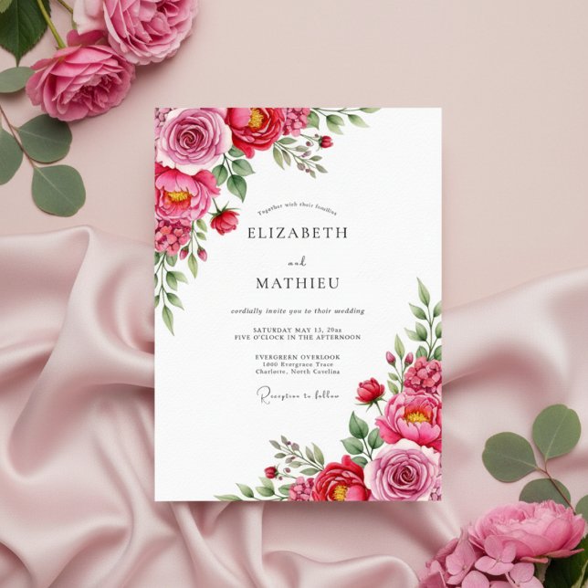 Rosa Malerische Üppige Hochzeit Einladung (Von Creator hochgeladen)