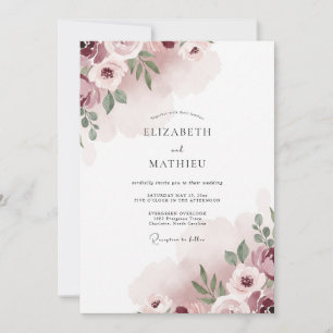 Rosa Malven-Blüten-Hochzeit Einladung