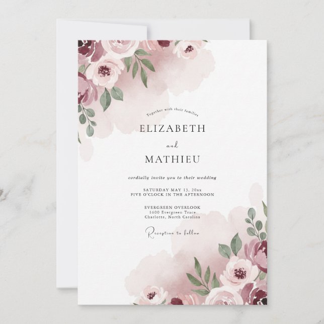 Rosa Malven-Blüten-Hochzeit Einladung (Vorderseite)