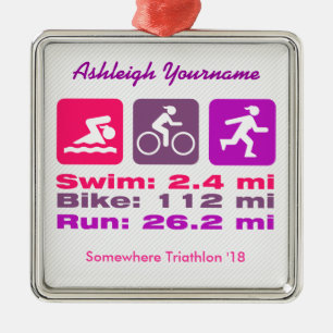 Rosa malvenfarbenes Lila Damen-Triathlete Swim Silbernes Ornament