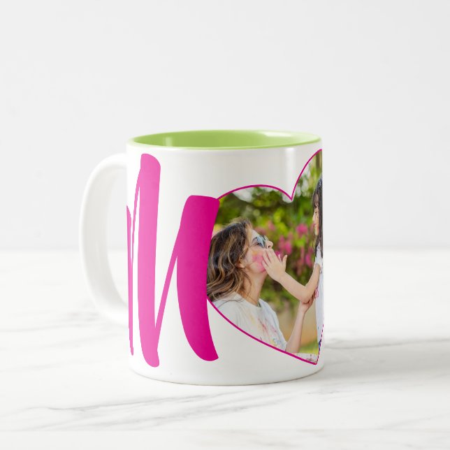 Rosa "Mama" Foto Herz Personalisiert Zweifarbige Tasse (Vorderseite Links)