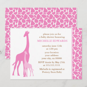 Rosa Mama und Baby Giraffe Girl Babydusche Einladung