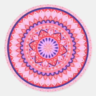 Rosa Mandala Boho Lebendiges geometrisches Muster Runder Aufkleber