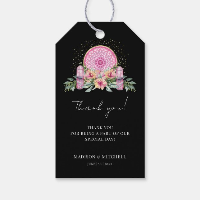 Rosa Mandala Crystals Metaphysische Hochzeit Geschenkanhänger (Vorderseite)