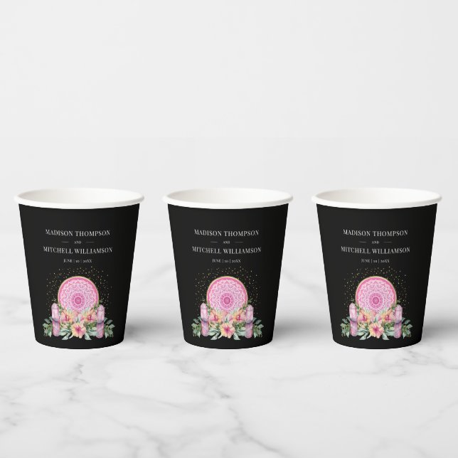 Rosa Mandala Crystals Metaphysische Hochzeit Pappbecher (Multi)