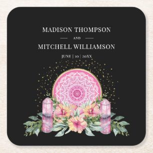 Rosa Mandala Crystals Metaphysische Hochzeit Rechteckiger Pappuntersetzer