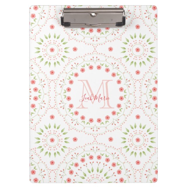 Rosa Mandala Monogramm Chic Klemmbrett (Vorderseite)