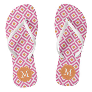 Rosa Mandarine Ikat Muster Mit Monogramm Flip Flops