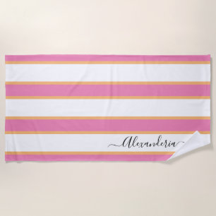 Rosa Mandarine Weiße, moderne, preppy Streifen Strandtuch