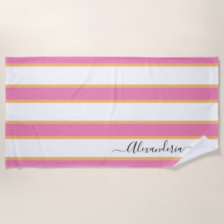 Rosa Mandarine Weiße, moderne, preppy Streifen Strandtuch