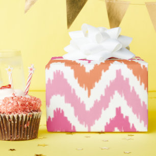 Rosa Mandarine Zigzags Ikat Muster Geschenkpapier