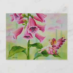 Rosa Märchen auf Foxglove Blume Wasserfarbe Kunst Postkarte