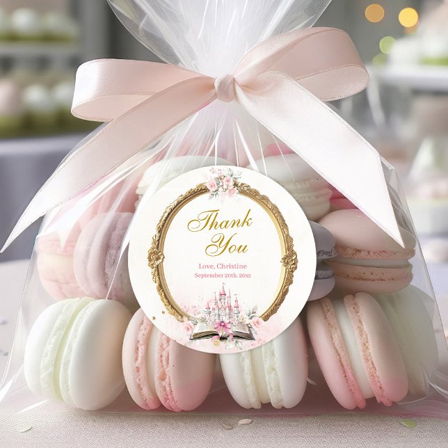 Rosa Märchenbuch 1. Geburtstag Danke Runder Aufkleber (Von Creator hochgeladen)