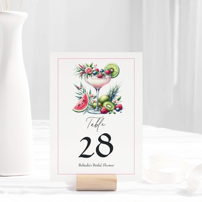 Rosa Margarita Brautparty Tischnummer (Pink Margarita Bridal Shower Table Number)