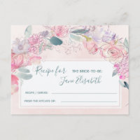 Rosa marine Vintage romantische Braut-Rezeptkarte