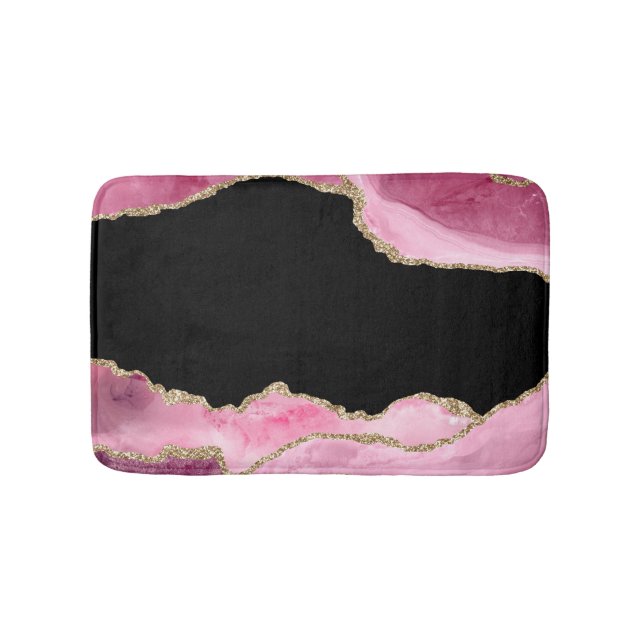 Rosa Marmor Agate Elegante Gemstone Goldener Glitz Badematte (Vorderseite)