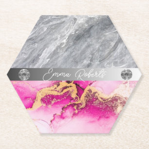 Rosa Marmor-Diamant-Glitter-Papier-Getränkeunterse Untersetzer