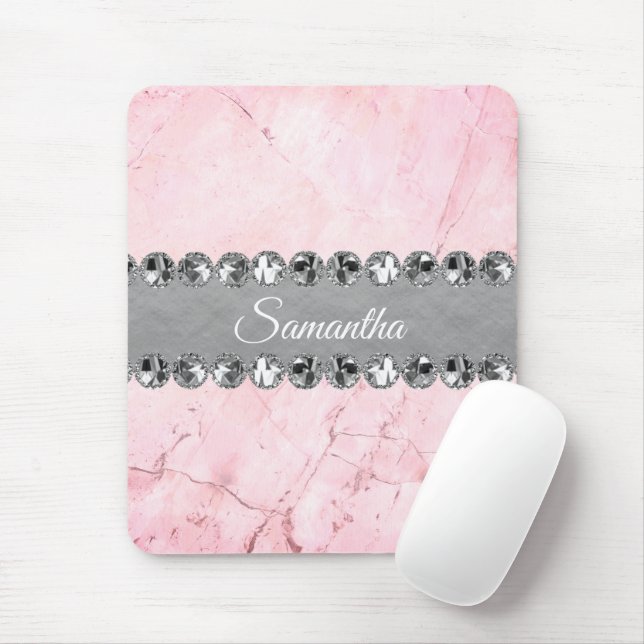 Rosa Marmor Diamond Bling Mousepad (Mit Mouse)