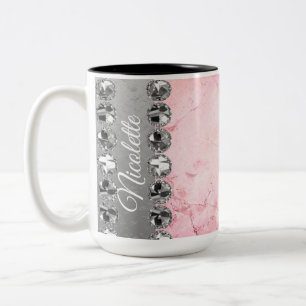 Rosa Marmor Diamond Bling  Zweifarbige Tasse