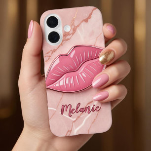 Rosa Marmor glänzende Lippen geformt iPhone 16 Hülle