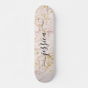 Rosa-Marmor-Glitzer-Drehname Skateboard
