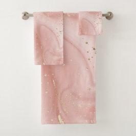 Rosa Marmor Gold Glitter Abstractes Muster Badhandtuch Set