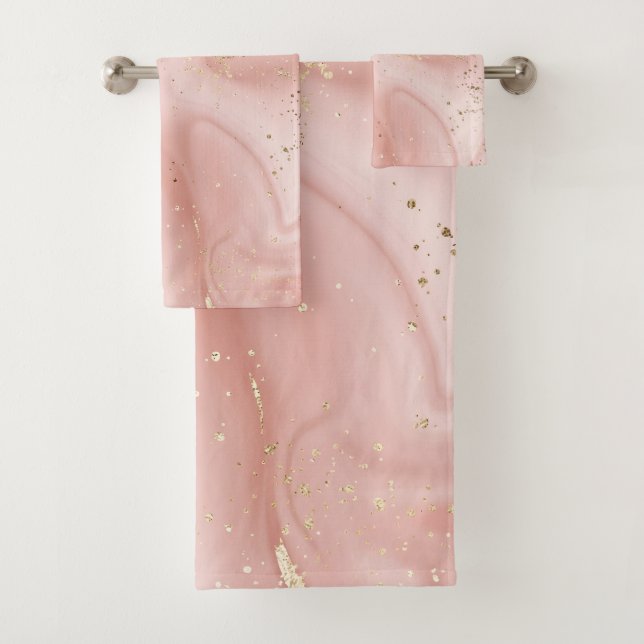 Rosa Marmor Gold Glitter Abstractes Muster Badhandtuch Set (Insitu)