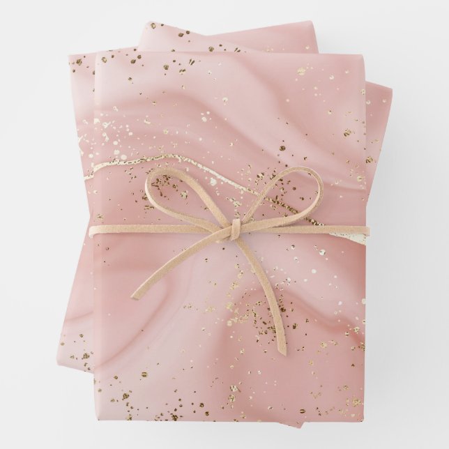 Rosa Marmor Gold Glitter Abstractes Muster Geschenkpapier Set (Beispiel)