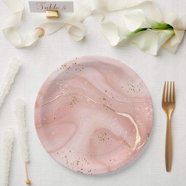 Rosa Marmor Gold Glitter Abstractes Muster Pappteller (Hochzeit)