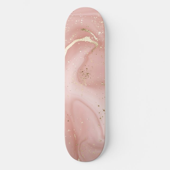 Rosa Marmor Gold Glitter Abstractes Muster Skateboard (Vorderseite)