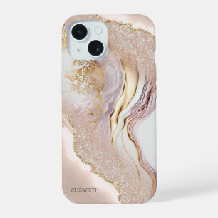 Rosa Marmor Gold Glitter iPhone 15 Hülle