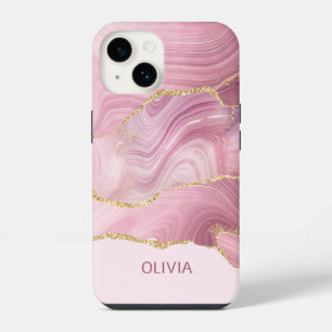 Rosa Marmor Gold Glitter iPhone 14 Hülle