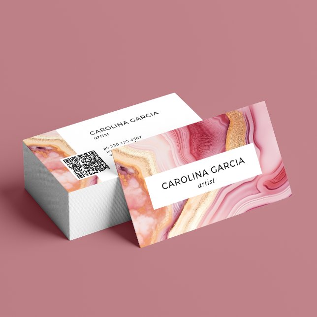 Rosa Marmor Gold Moderner Künstler Visitenkarte (Card shown in standard size, choose size, paper and corner style.)