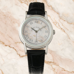 Rosa Marmor-Imitat-Uhr für Frauen - Mit Blume Armbanduhr