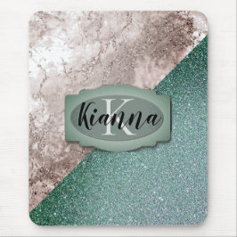 Rosa Marmor Minty Green Monogram Mousepad