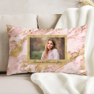 Rosa Marmor mit Gold Custom-Abschlussfoto Dekokissen