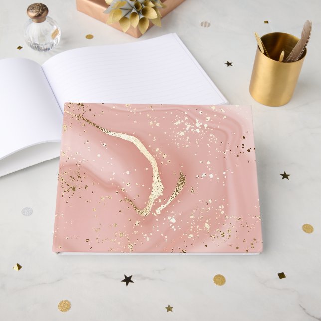 Rosa Marmor mit goldenem Glitter abstraktes Muster Gästebuch (Vorderseite Offen)