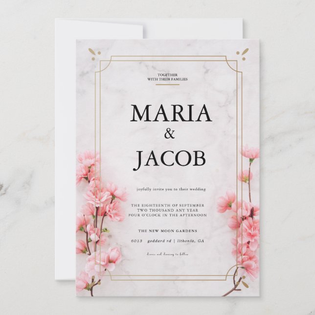 Rosa Marmor Moderne Hochzeit Einladung (Vorderseite)