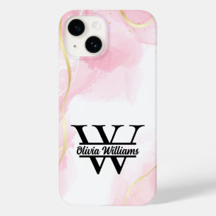 Rosa Marmor-Monogramm   Mädchenhaft modernes Gold- Case-Mate iPhone 14 Hülle